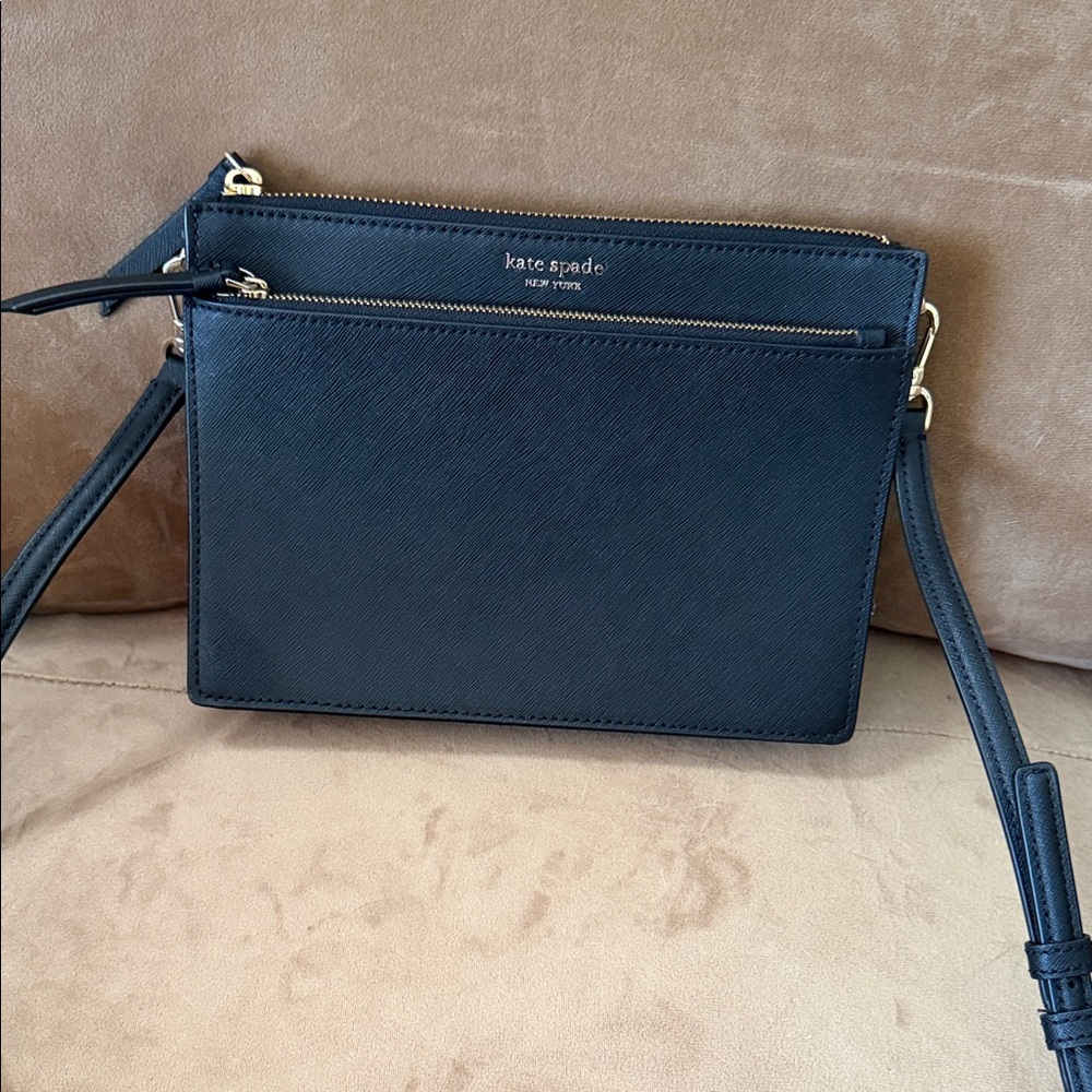 kate spade black saffiano leather double-zip crossbody